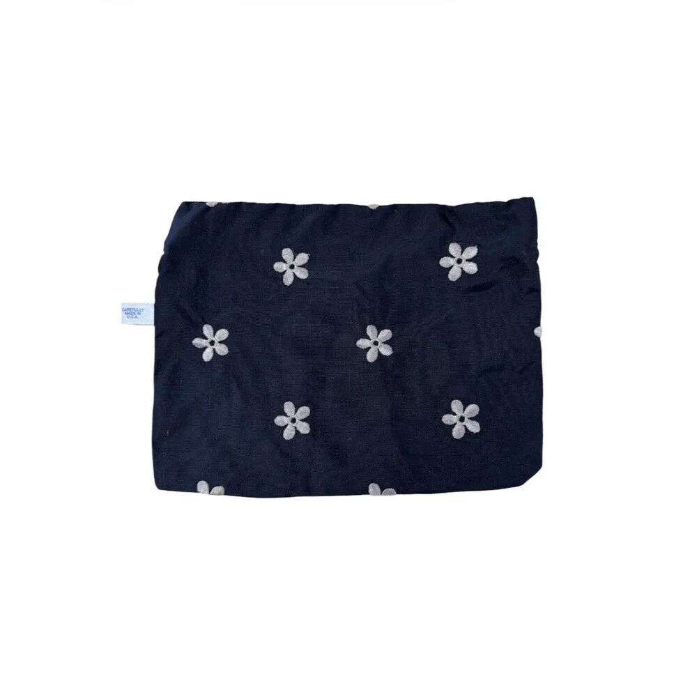 LeSportSac Black Beige Embroidered Flower Floral Cosmetic Clutch One Zipper